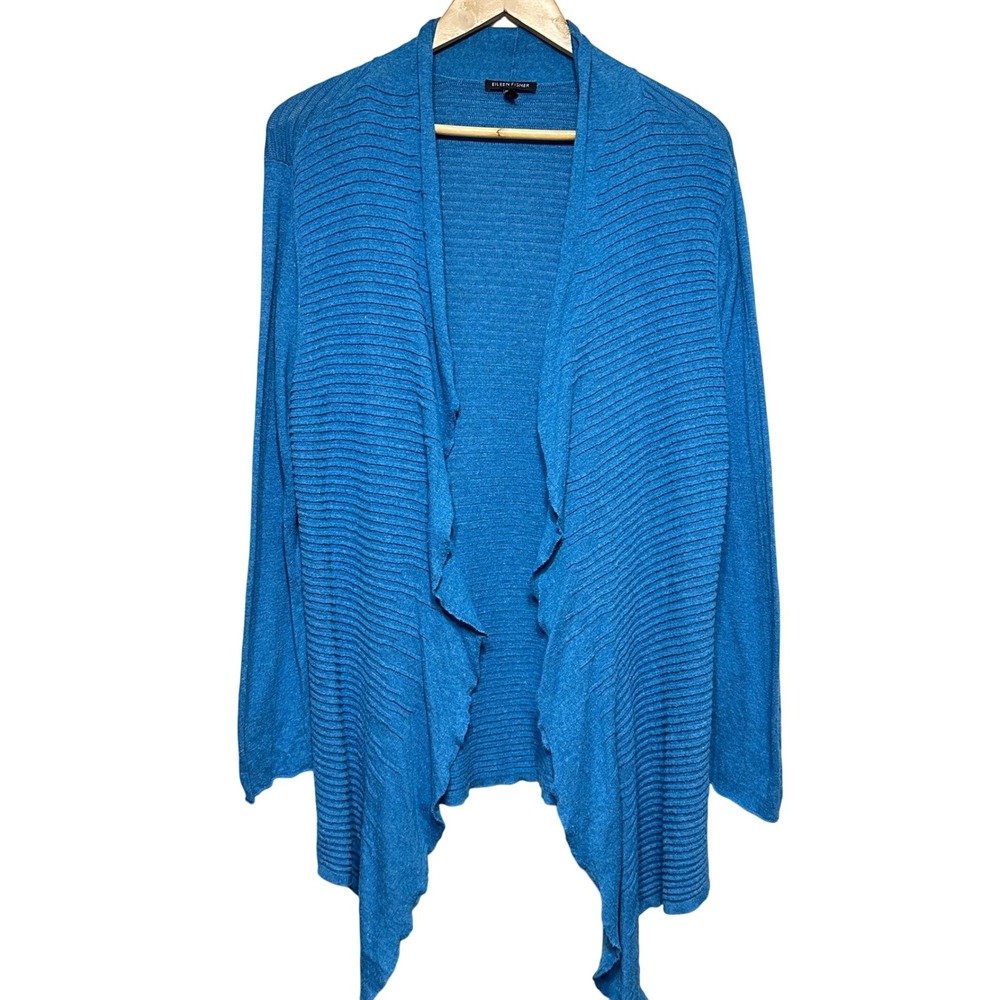 Eileen Fisher Ruffle Front Waterfall Cardigan‎ Sweater Womens Large Lightweight